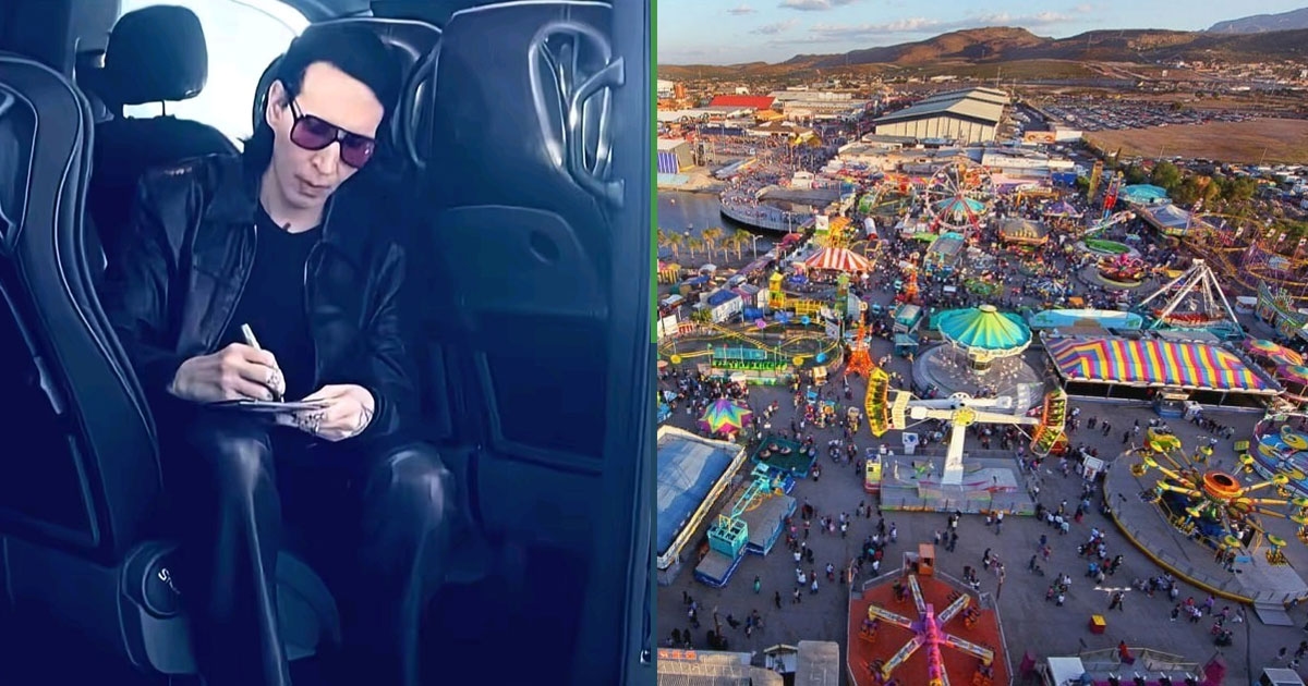 Marilyn Manson viene sorpreso a gestire le sue spese alla fiera di St. Louis.