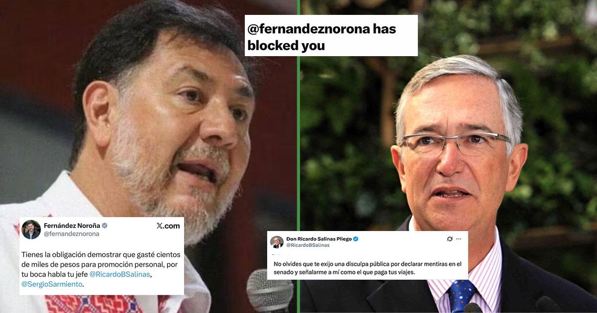 Cuidado com as unhas: Salinas Pliego e Noroña discutem nas redes sociais e acabam se bloqueando.