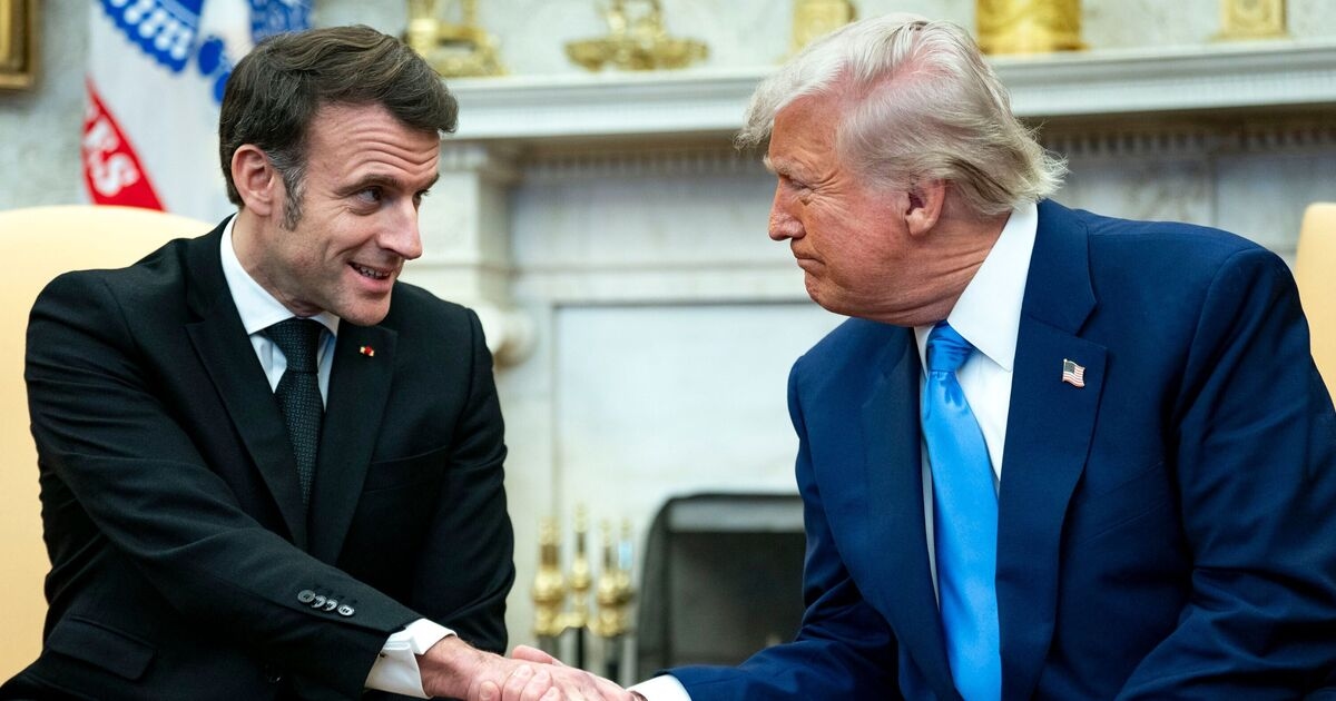 Trump and Macron in another huge handshake battle and they've been at it for 8 years