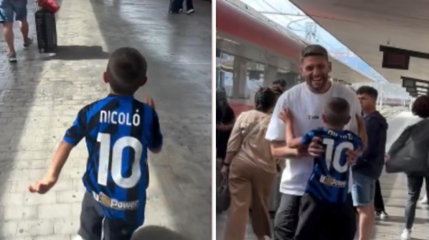 Berardi en de dikke knuffel met zijn zoon, een fan van Inter Milan