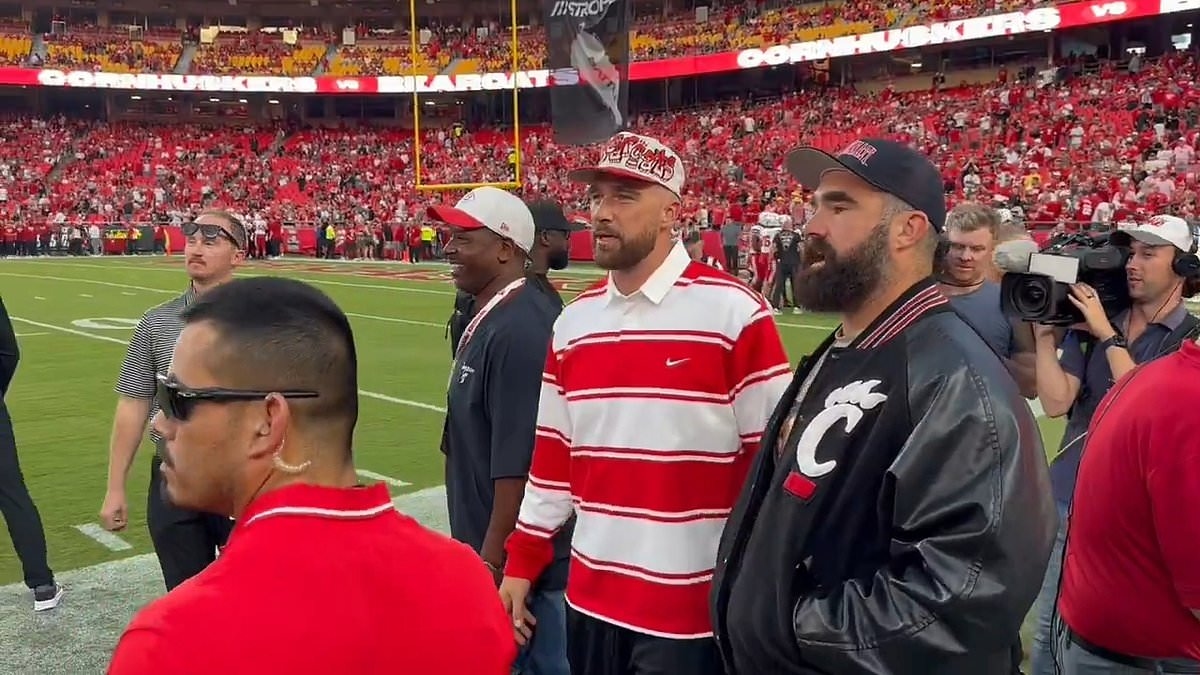 Taylor Swift stuns in pleated mini skirt as beaming Travis Kelce proudly takes her to see his alma mater in first outing together since epic engagement