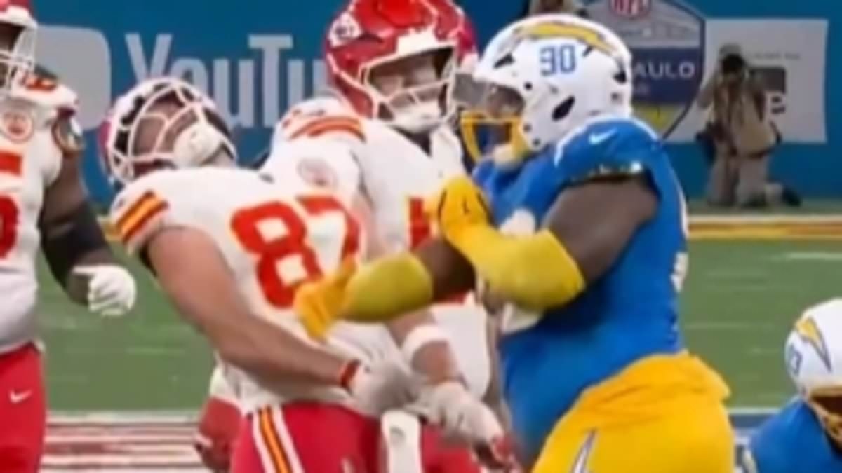 Travis Kelce smacked in the helmet by Chargers rival Teair Tart, who escapes punishment
