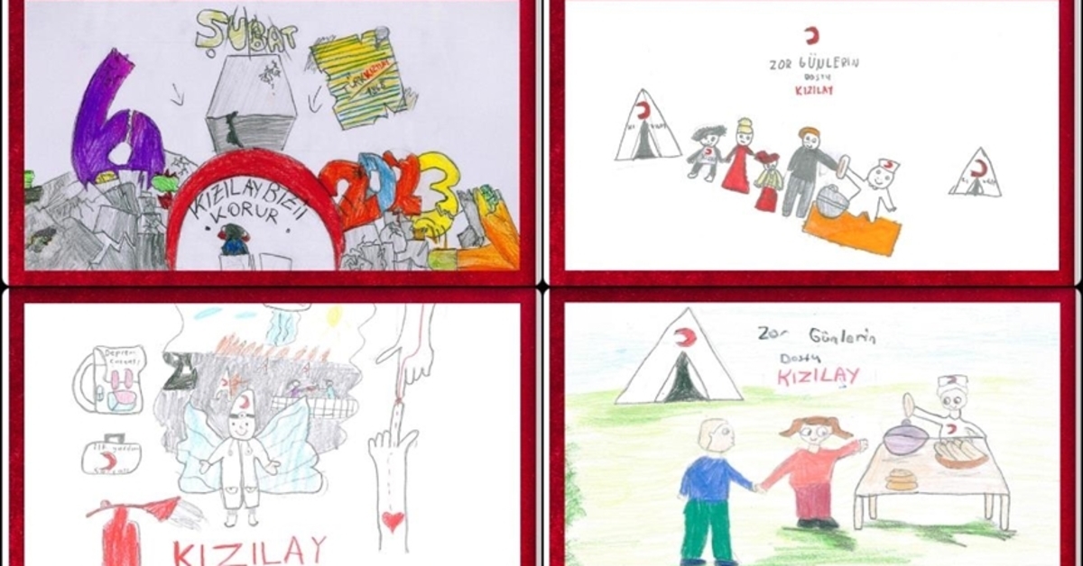 Earthquake victims' children told about the Red Crescent with the pictures they drew