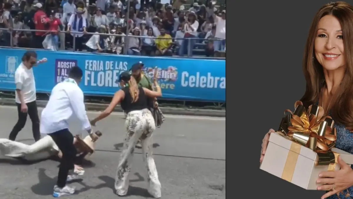 Amparo Grisales valt tijdens de Silleteros Parade, maar herrijst waardig en krijgt applaus op de Bloemenbeurs van 2025.