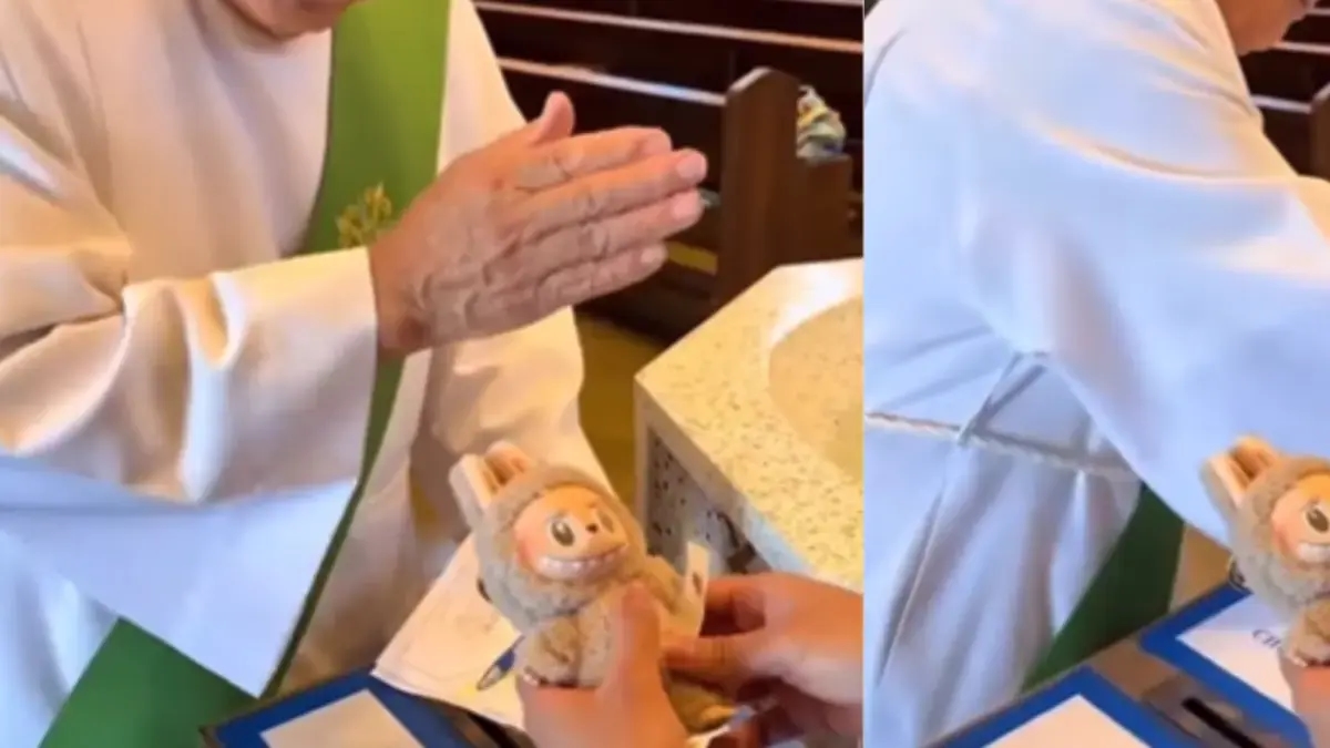 Een priester doopte een Labubu en de video leidde tot kritiek op sociale media.