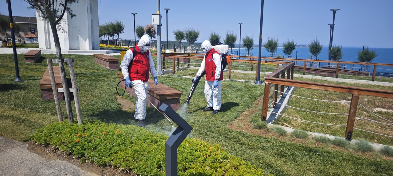 Les parcs et jardins d'Arnavutköy sont pulvérisés par les équipes municipales