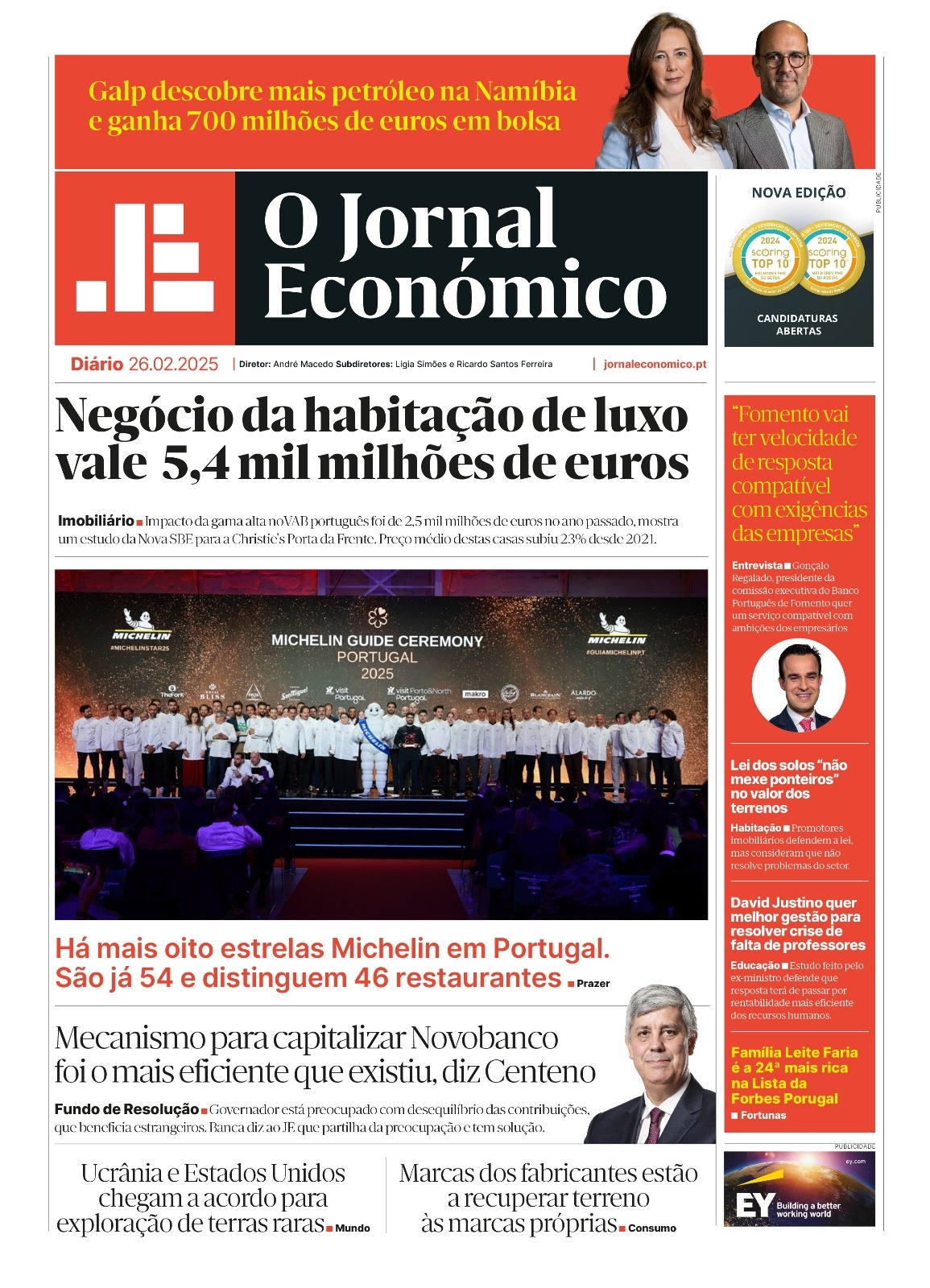 Jornal Económico'nun 26 Şubat tarihli ön sayfası