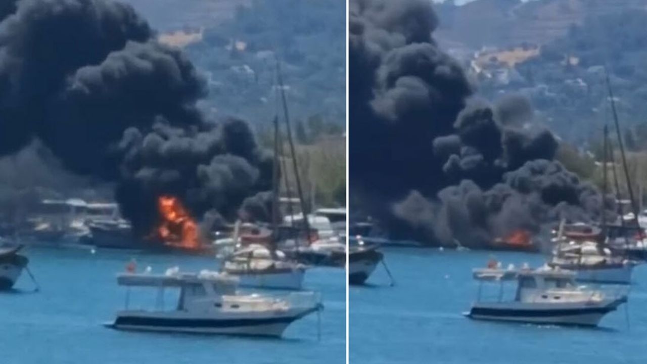 ¡Se desató un incendio en el puerto de Urla! Dos barcos se hundieron.