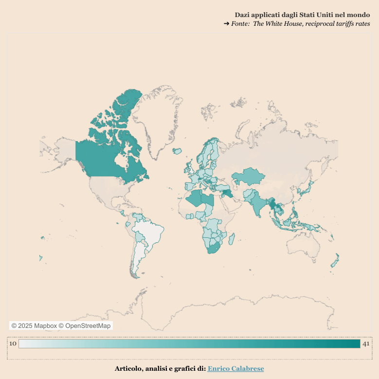 Tarieven die de VS wereldwijd toepast, de kaart