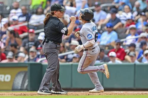 Pawol breaks the gender barrier and calls his first out in the MLB.