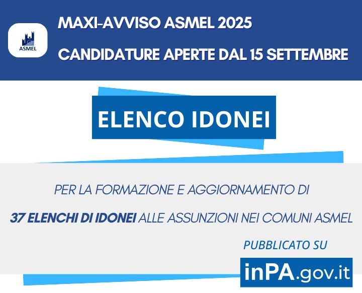 Belangrijke mededeling van Asmel: nieuwe banen in Italiaanse gemeenten