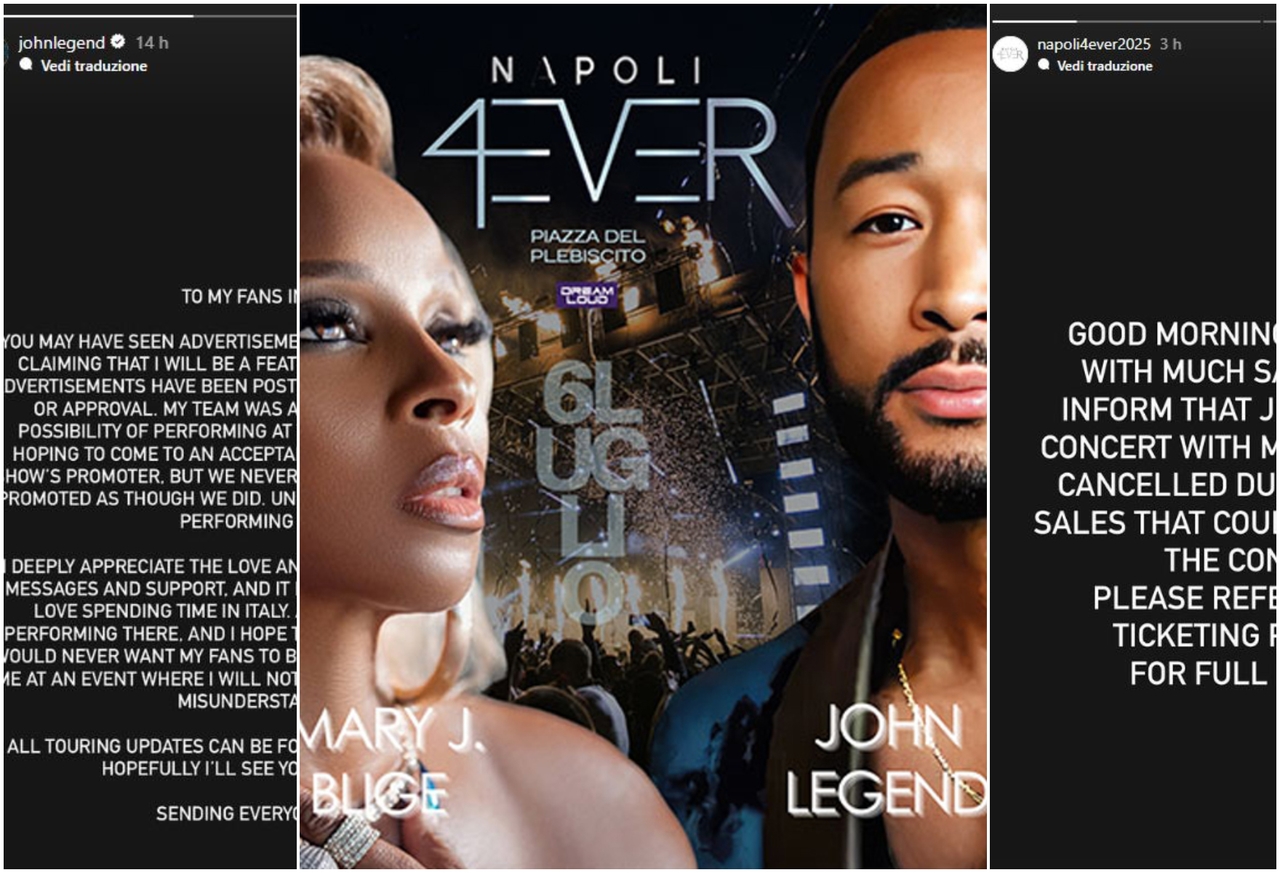O show de Mary J. Blige e John Legend na Piazza del Plebiscito para o Napoli 4ever 2025 foi cancelado: como obter o reembolso dos seus ingressos