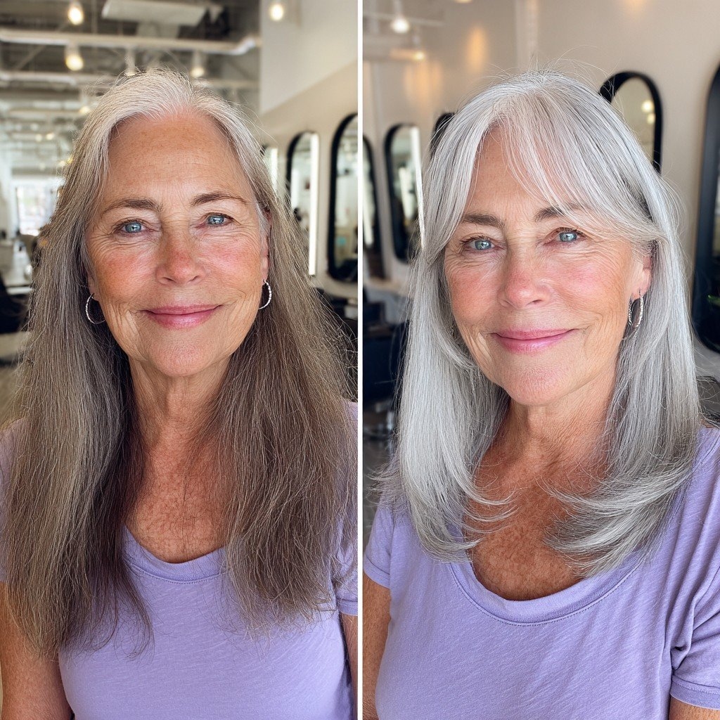 15 Lovely Medium Layered Haircuts for Women Over 70 With Grey Hair